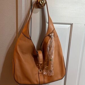 G.I.L.I. Tan Leather Hobo Bag with Tassel